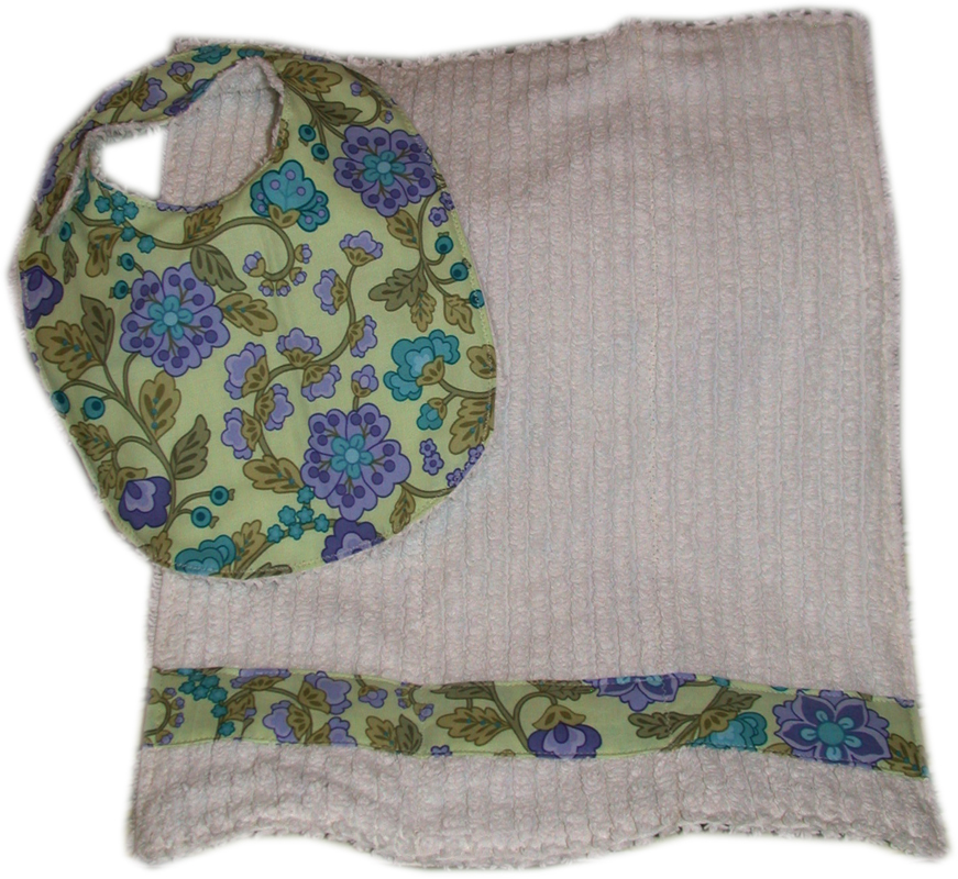 Set of Reversible Chenille Bib and Burp Cloth, Green & Violet [TDBBS0016] - $15.00 : Tiddle Diddle Handmade Shoppe, every design is unique, because unique is gift!